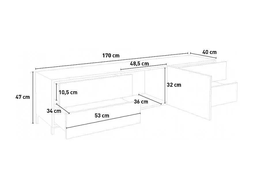 Meuble TV de salon 170cm anthracite brillant 4 tiroirs Metis Living Up Report