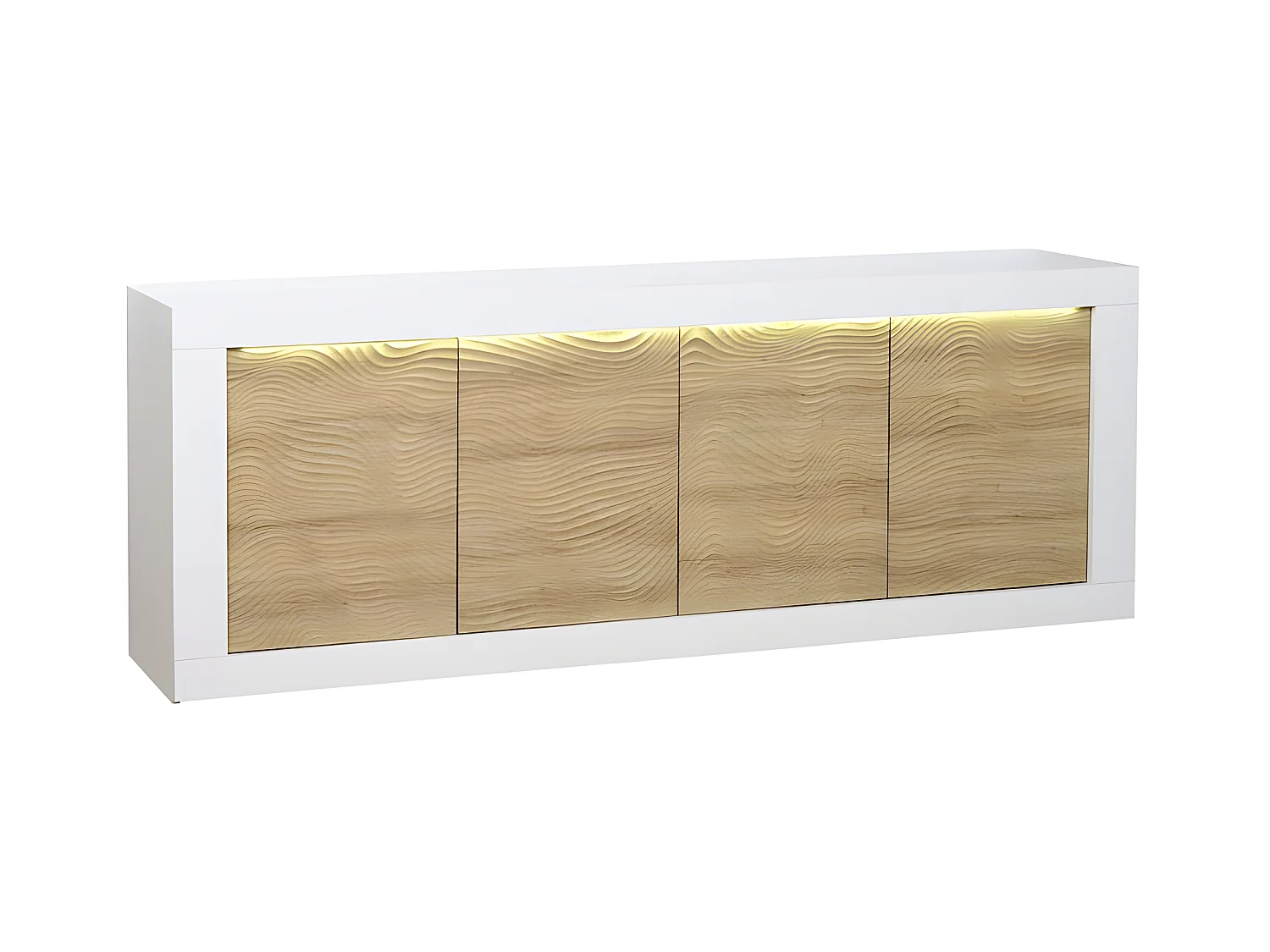 Buffet 4 portes Blanc/Chêne clair à LEDs - MARKS