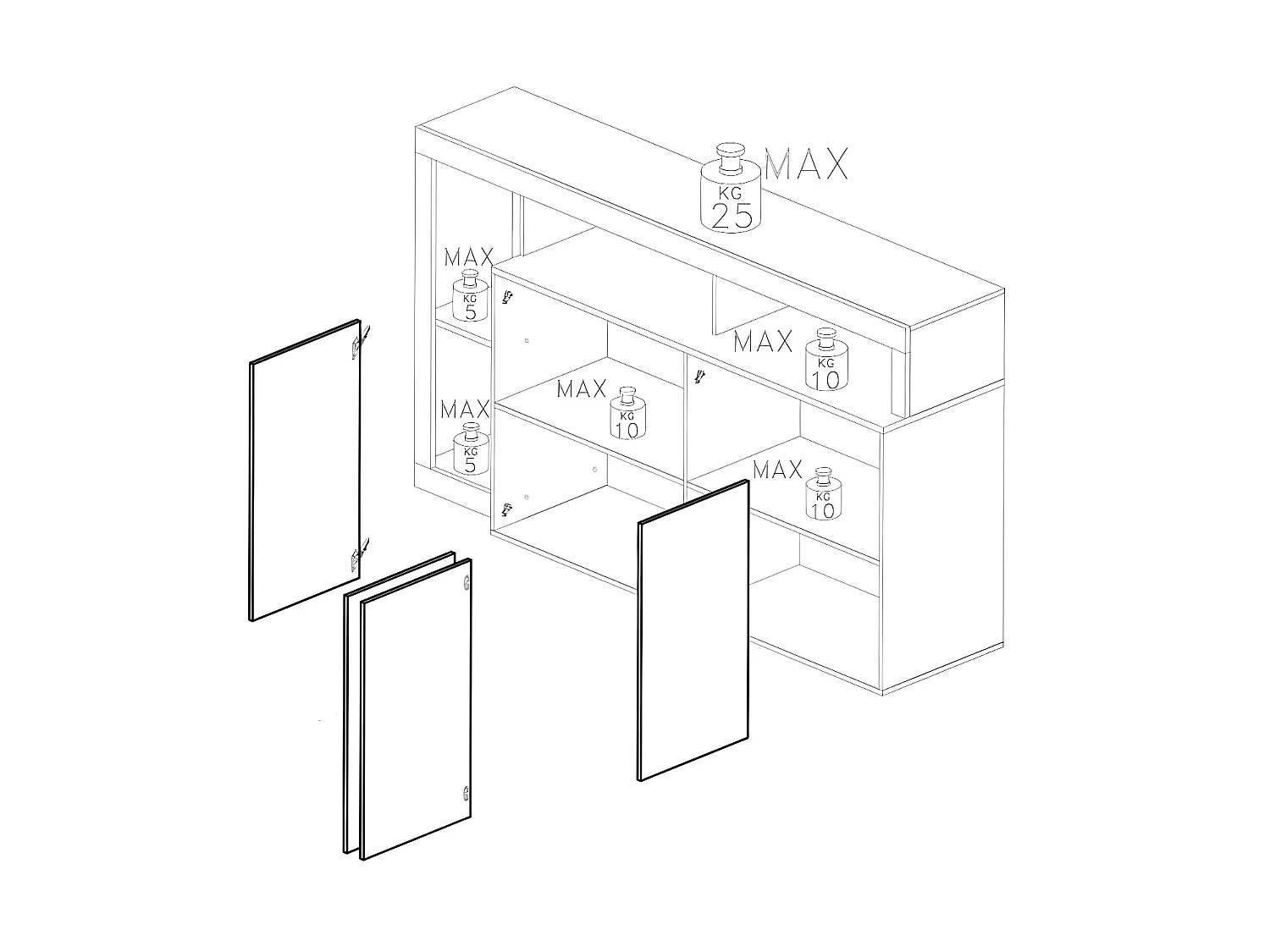 Buffet 4 portes Blanc laqué brillant/Béton ciré clair - ISCHIA