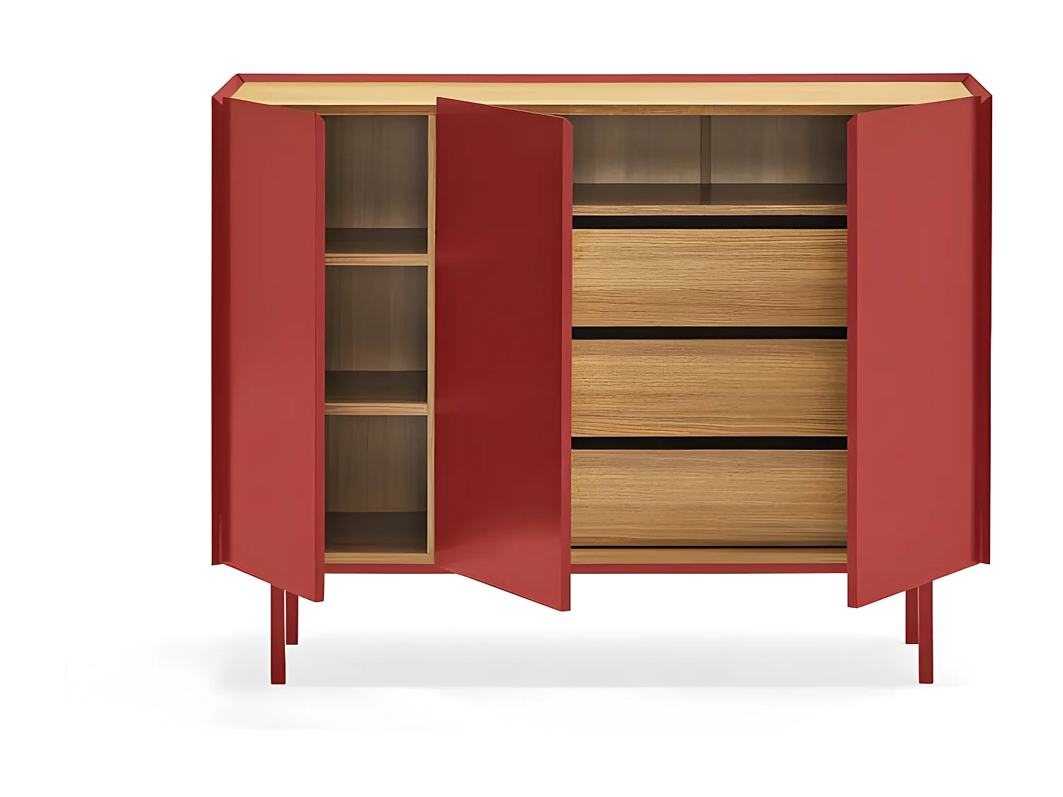Buffet 3 portes 3 tiroirs Rouge/Chêne - TEULAT ARISTA