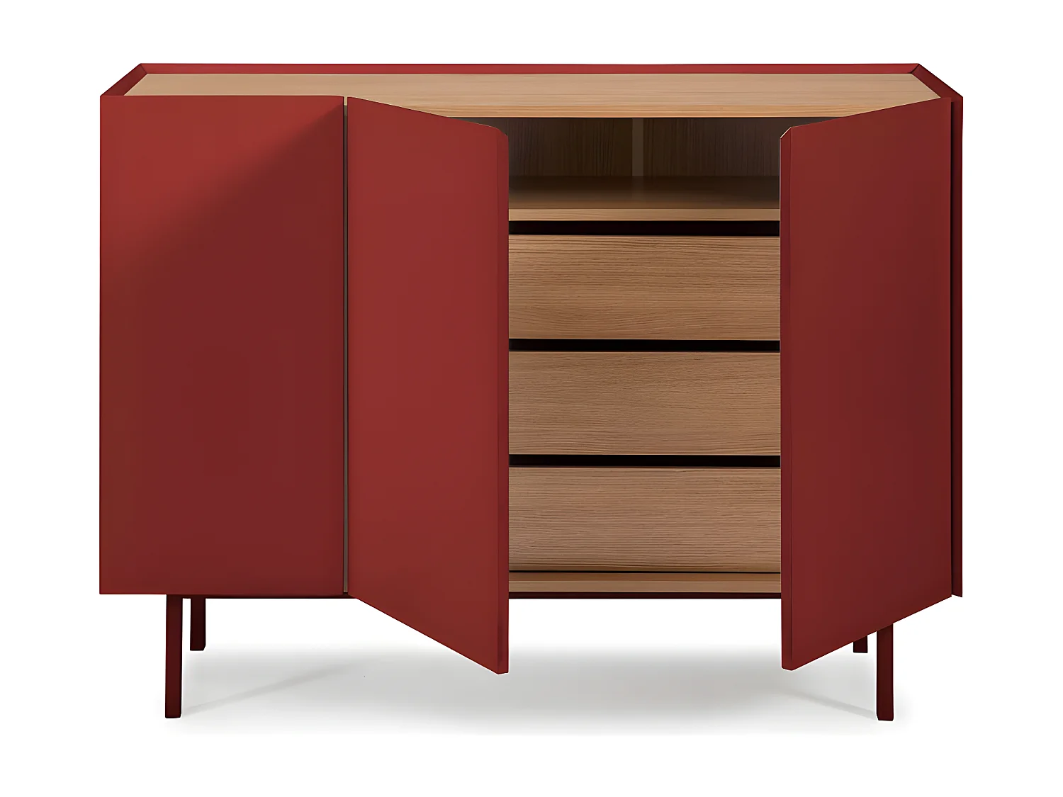 Buffet 3 portes 3 tiroirs Rouge/Chêne - TEULAT ARISTA