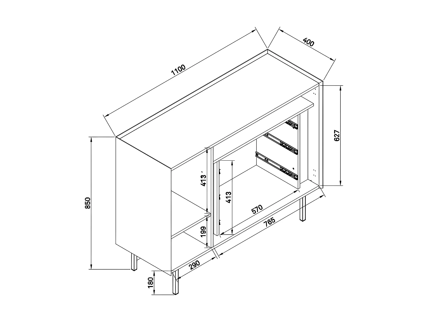 Buffet 3 portes 3 tiroirs Rouge/Chêne - TEULAT ARISTA