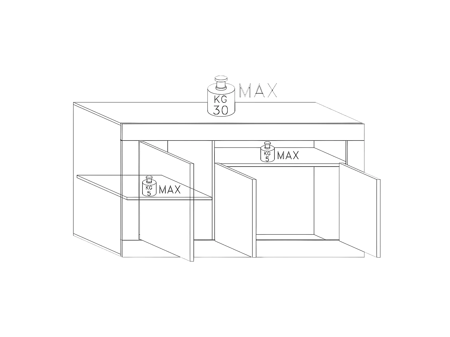 Buffet 3 portes 1 niche Blanc/Béton ciré foncé - LUBIO