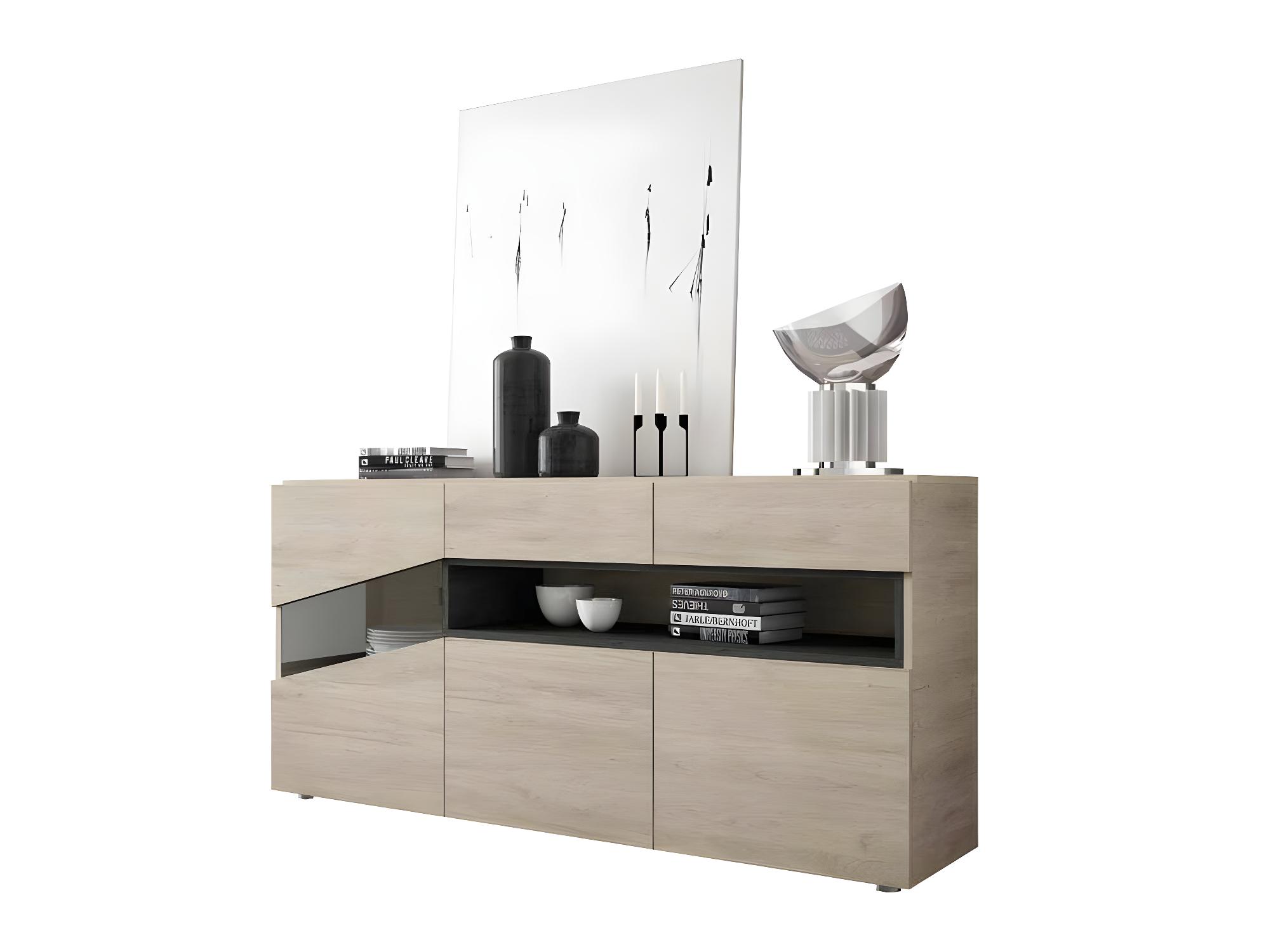 Buffet 3 Portes Bois Clair/Bois Noir - MAGNOLA N°1