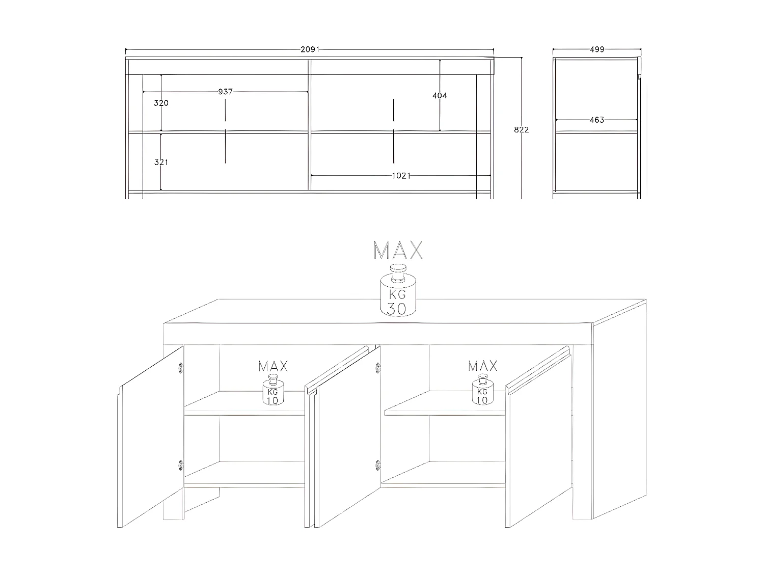 Buffet 4 portes laqué Blanc brillant - PISA
