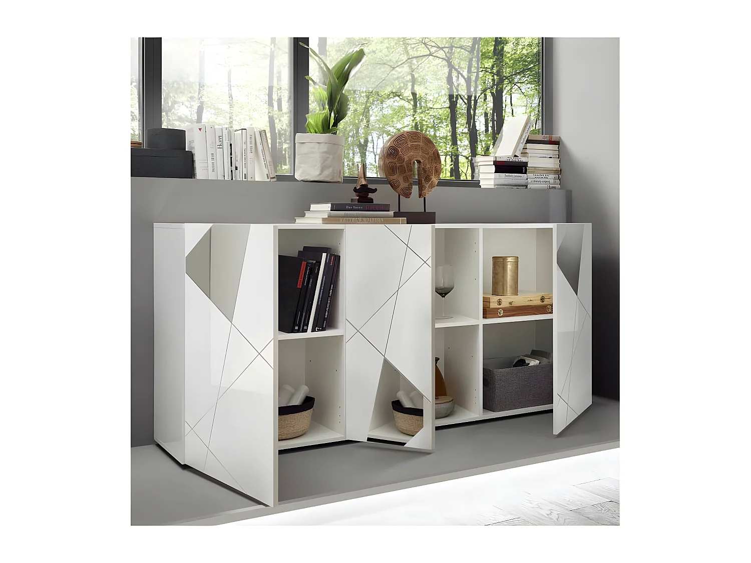 Buffet 3 portes laqué Blanc brillant - METRIA