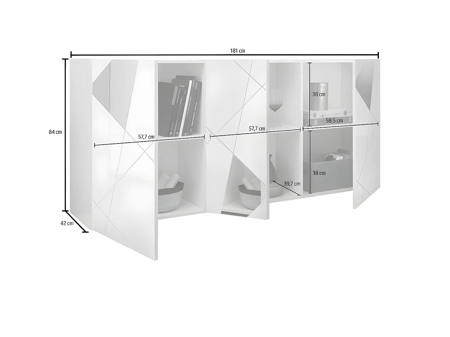 Buffet 3 portes laqué Blanc brillant - METRIA