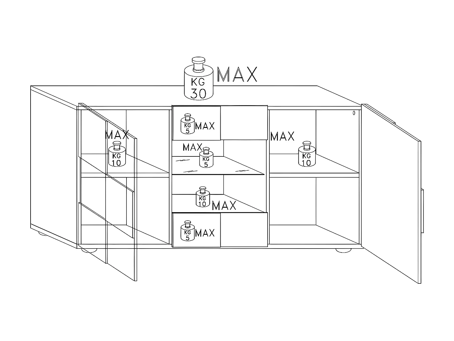 Buffet 2 portes 2 tiroirs Laqué Blanc brillant LED's - TICATO