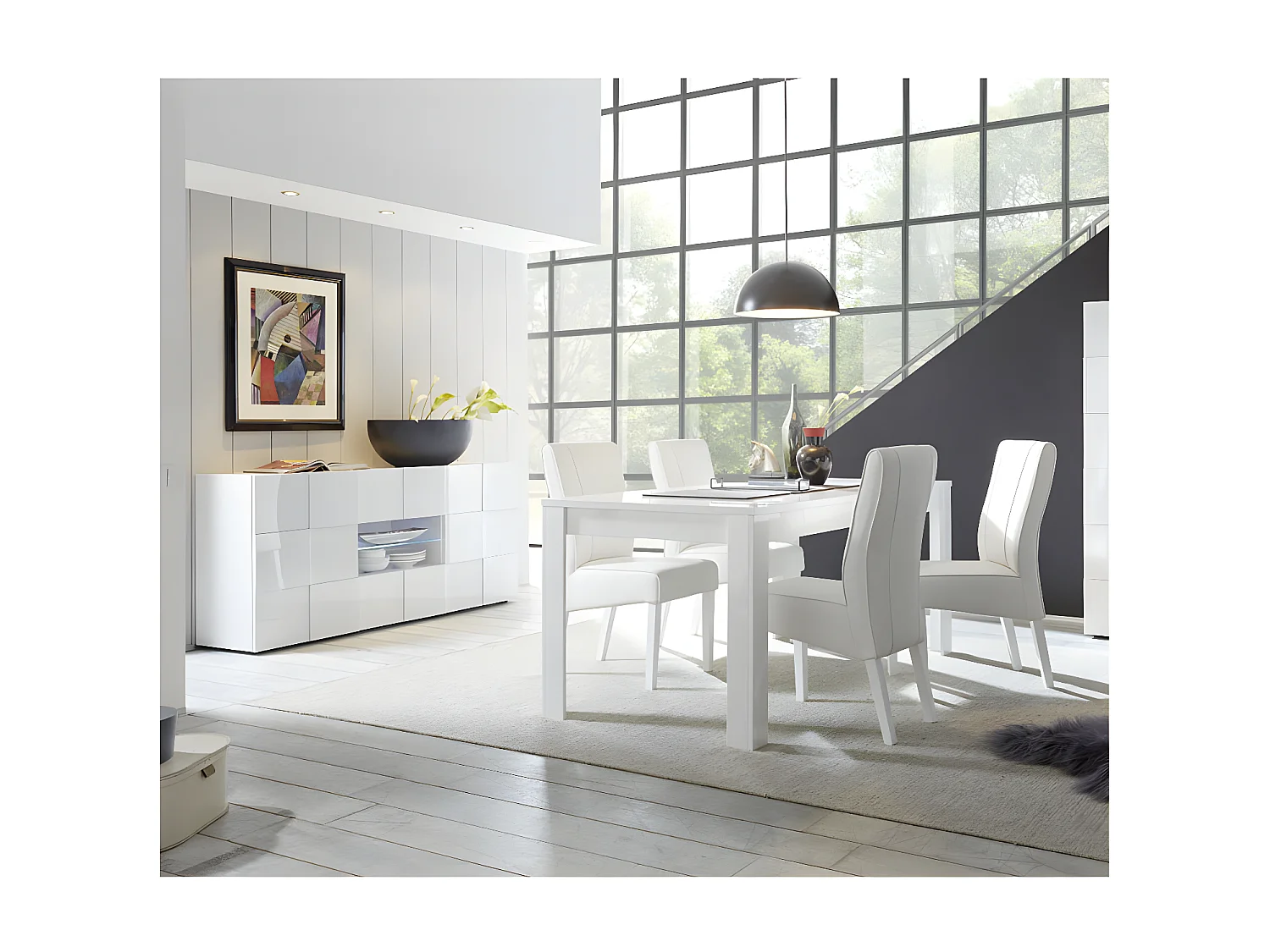Buffet 2 portes 2 tiroirs Laqué Blanc brillant LED's - TICATO