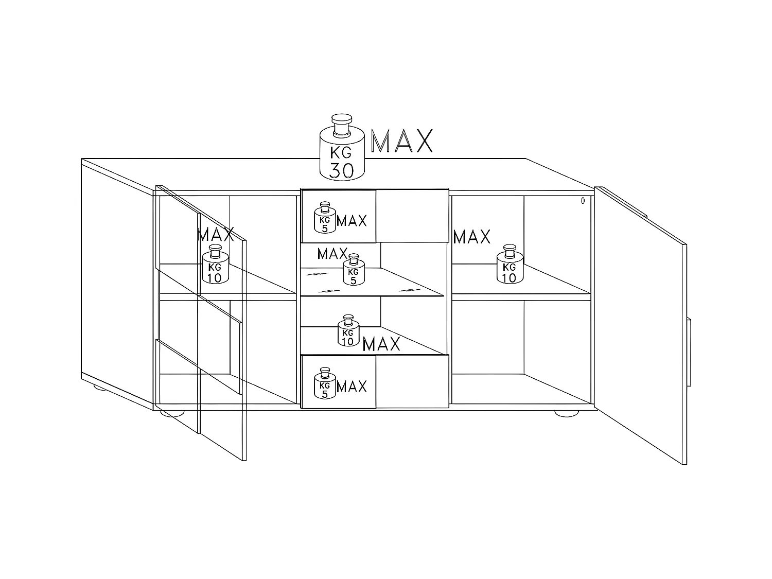 Buffet 2 portes 2 tiroirs Laqué Blanc brillant LED's - TICATO
