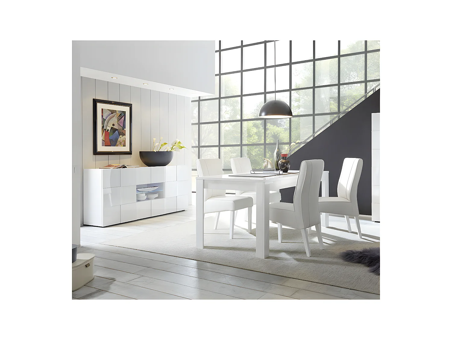 Buffet 2 portes 2 tiroirs Laqué Blanc brillant LED's - TICATO