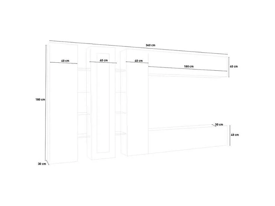 Parete attrezzata bianco lucido mobile TV vetrina 2 colonne pensile Joy Wide