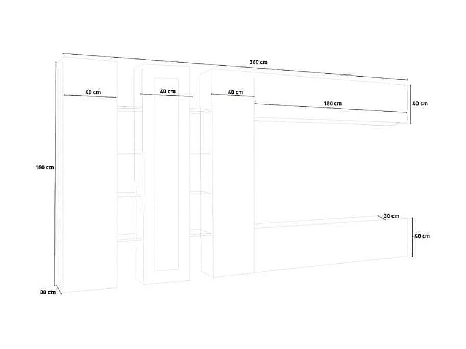 Parete attrezzata bianco lucido mobile TV vetrina 2 colonne pensile Joy Wide