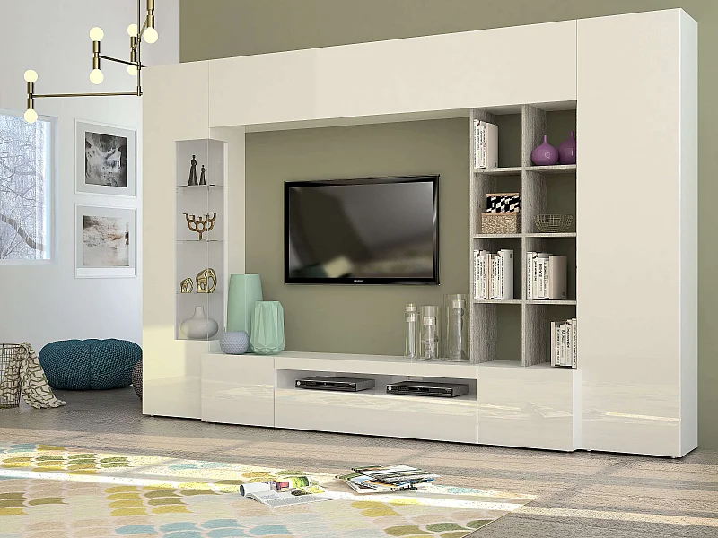 Ensemble de salon mur équipé meuble TV blanc gris Egypte Rapport