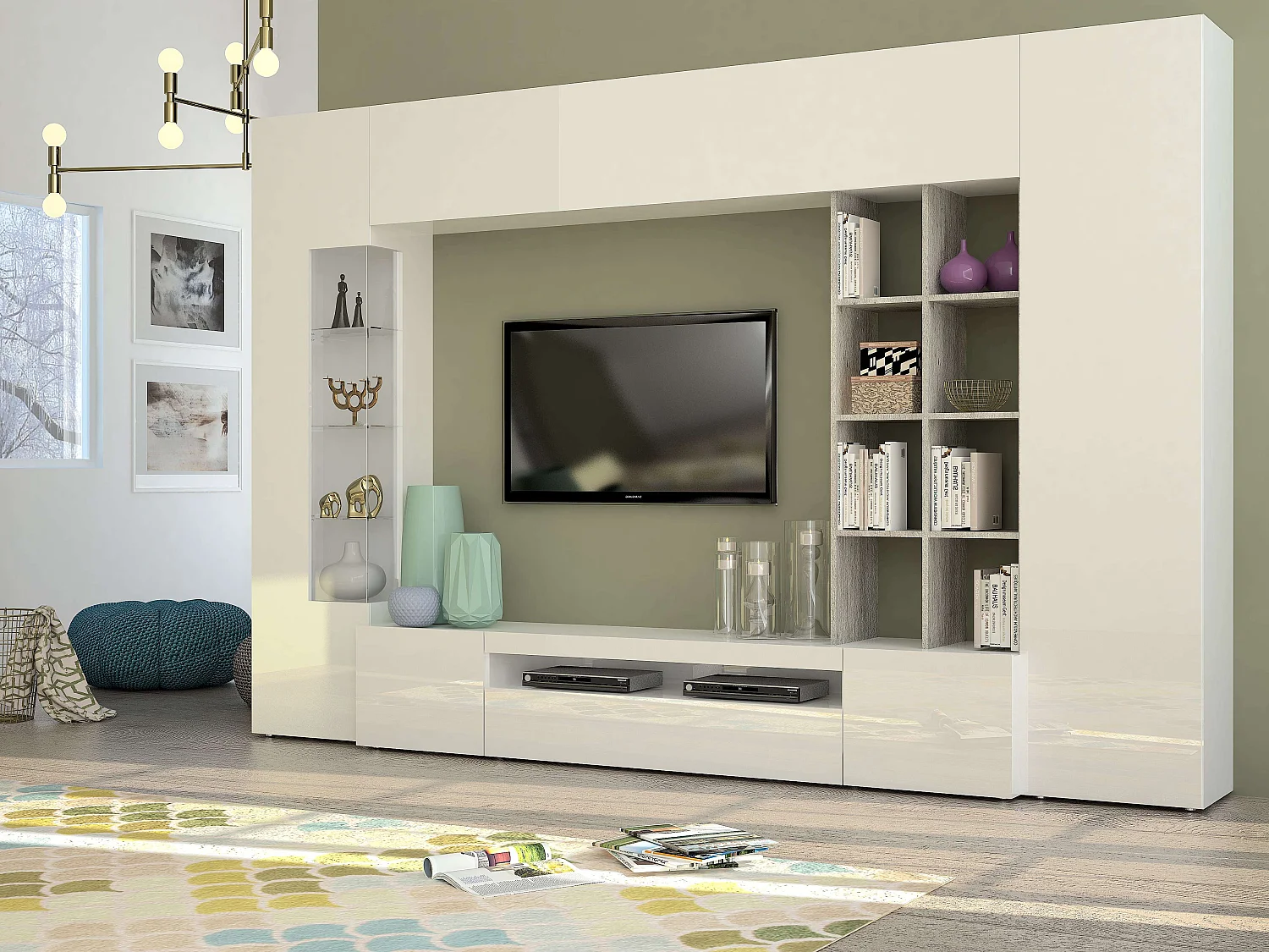 Ensemble de salon mur équipé meuble TV blanc gris Egypte Rapport