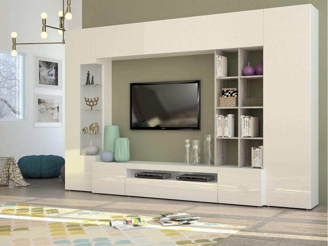 Mueble de pared con mueble de TV mueble suspendido vitrina columna blanco gris Egypt Report