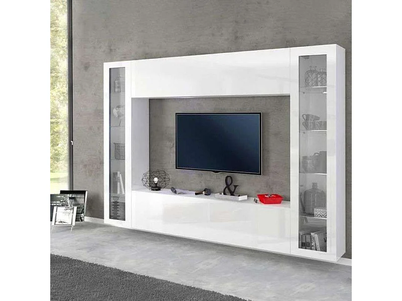 Parete attrezzata soggiorno porta TV pensile sospeso 2 vetrine Joy Frame