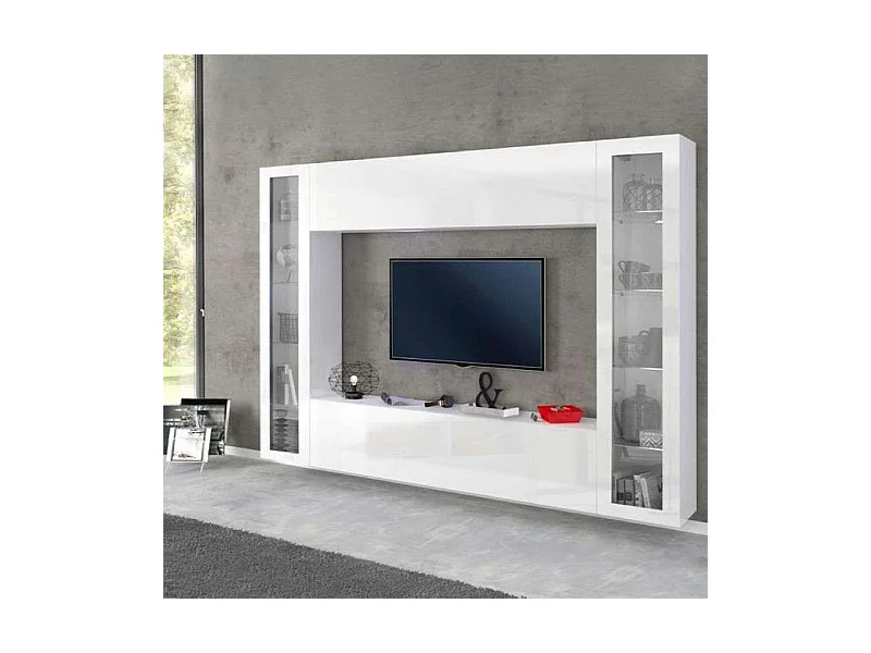 Parete attrezzata soggiorno porta TV pensile sospeso 2 vetrine Joy Frame