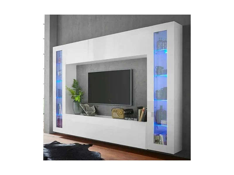 Parete attrezzata soggiorno porta TV pensile sospeso 2 vetrine Joy Frame