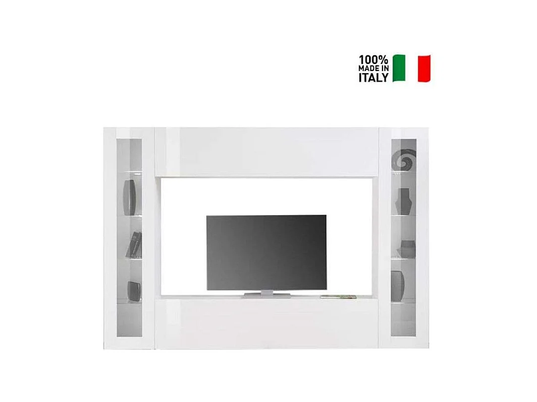 Parete attrezzata soggiorno porta TV pensile sospeso 2 vetrine Joy Frame