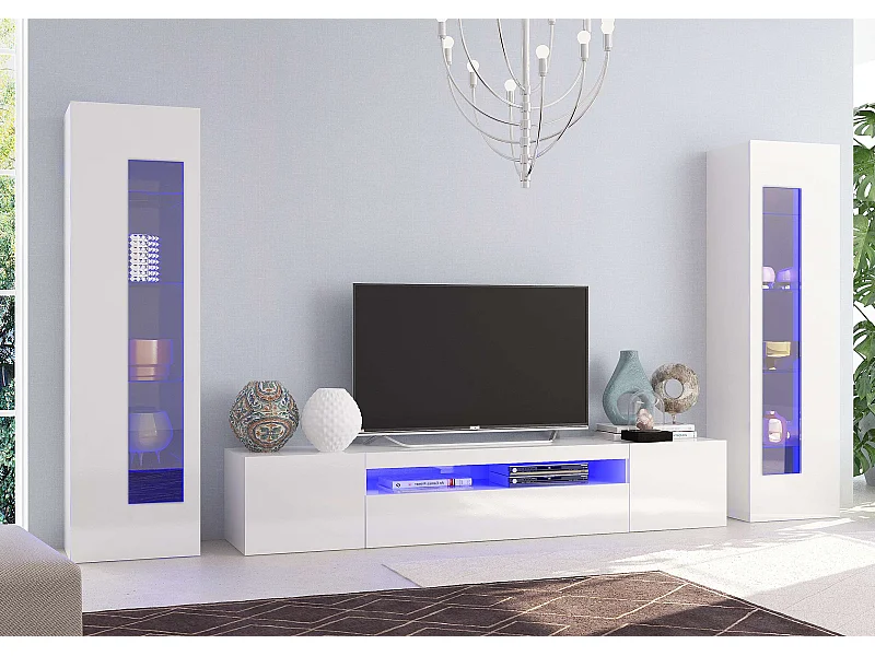 Meuble TV de salon avec 2 composants latéraux blanc brillant Daiquiri