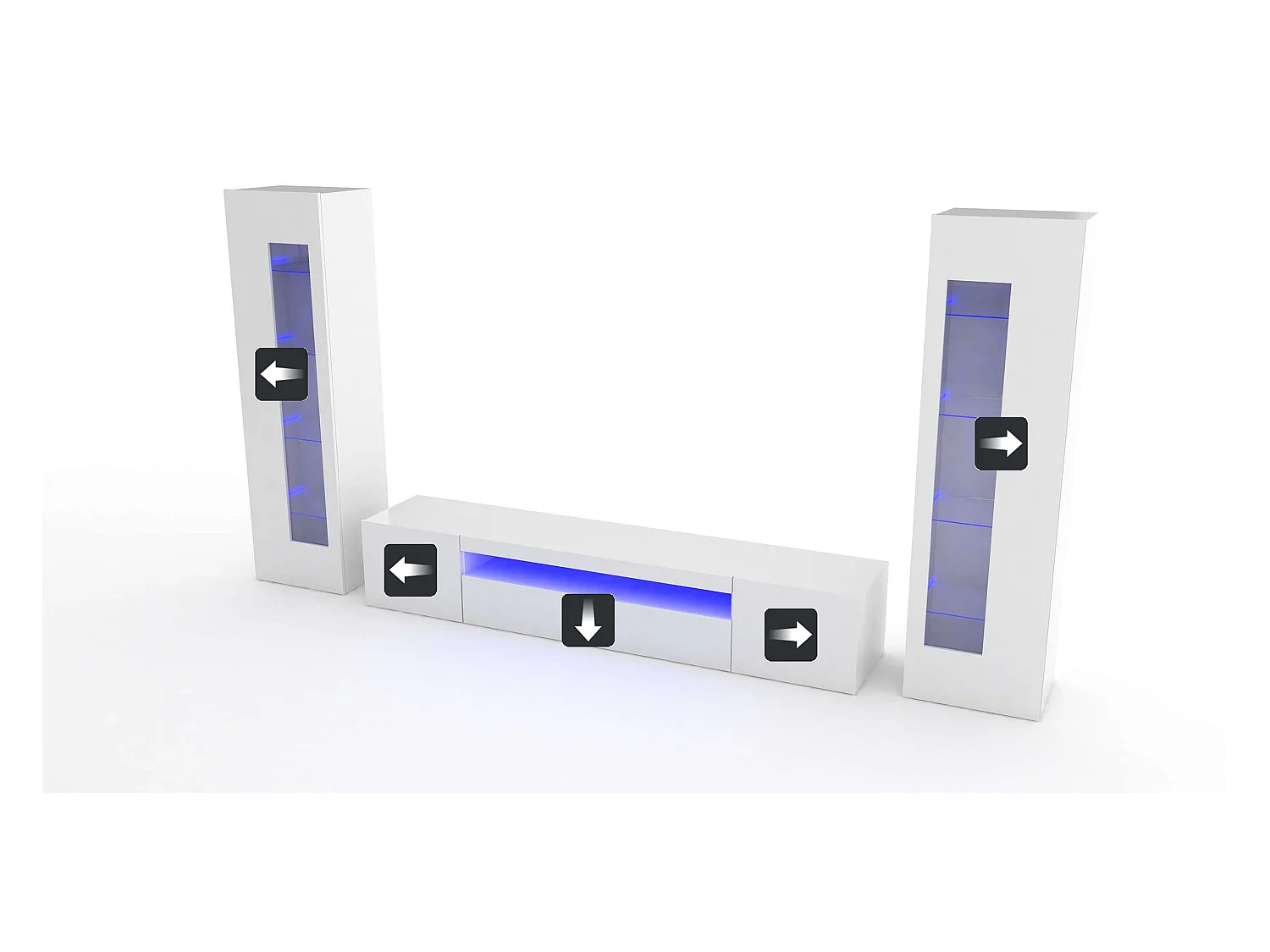 Parete attrezzata soggiorno con porta TV e 2 vetrine bianco lucido Daiquiri