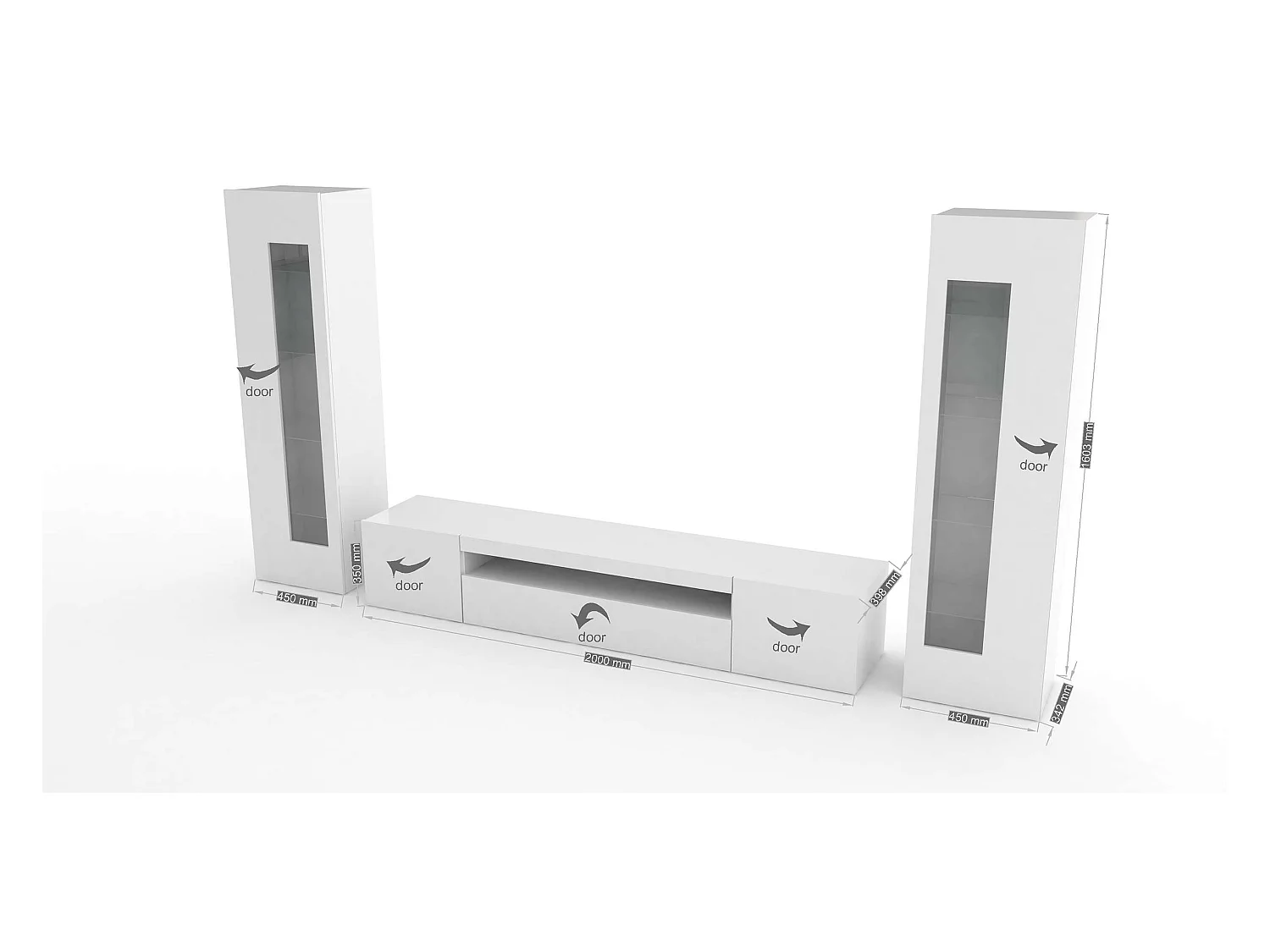 Parete attrezzata soggiorno con porta TV e 2 vetrine bianco lucido Daiquiri