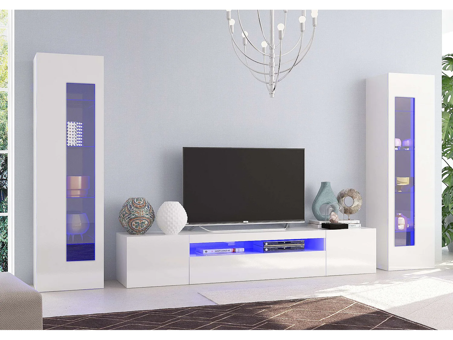 Meuble TV de salon avec 2 composants latéraux blanc brillant Daiquiri