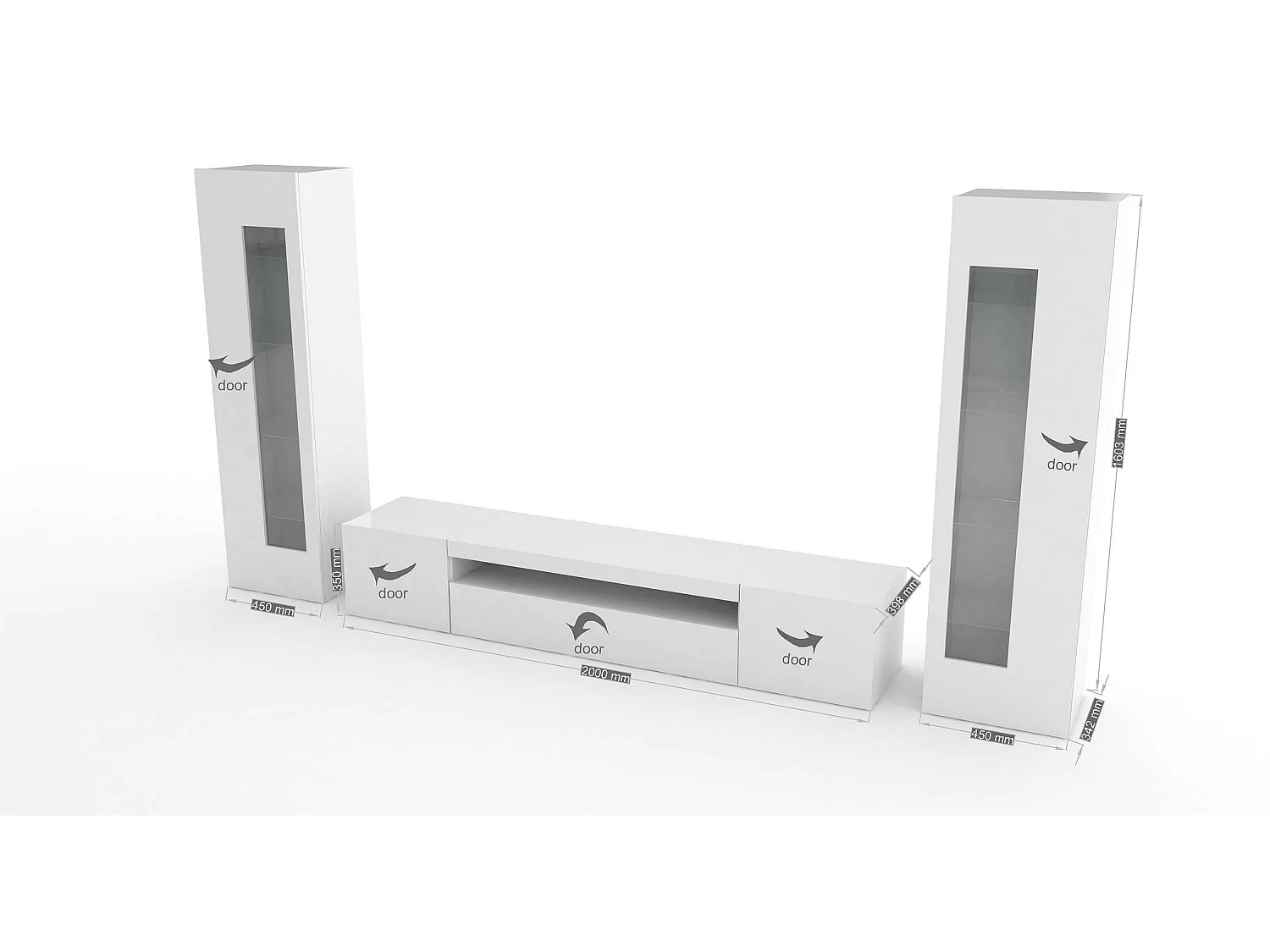 Meuble TV de salon avec 2 composants latéraux blanc brillant Daiquiri