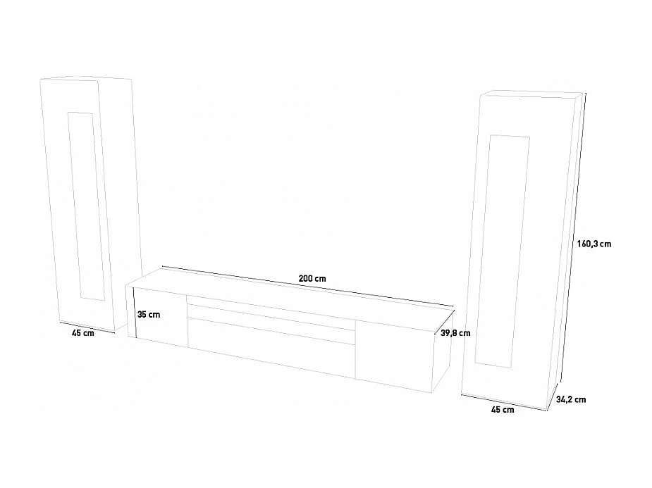 Parete attrezzata soggiorno con porta TV e 2 vetrine bianco lucido Daiquiri