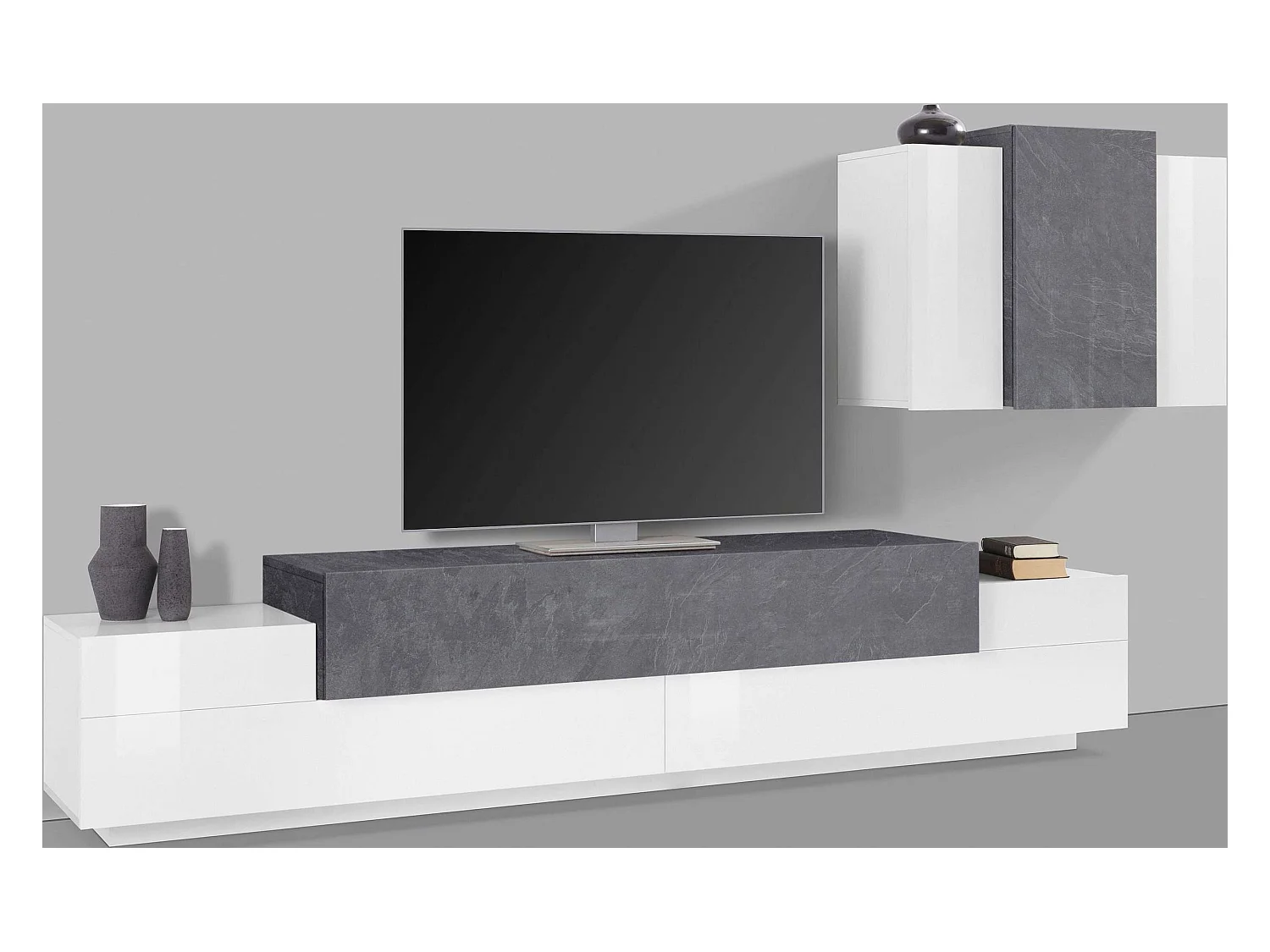 Parete attrezzata soggiorno design moderno pensile bianco antracite Corona Moby Report