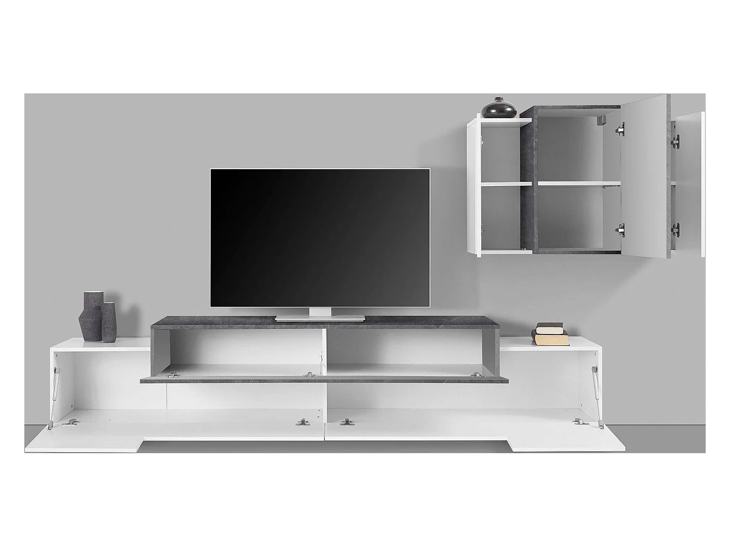 Parete attrezzata soggiorno design moderno pensile bianco antracite Corona Moby Report