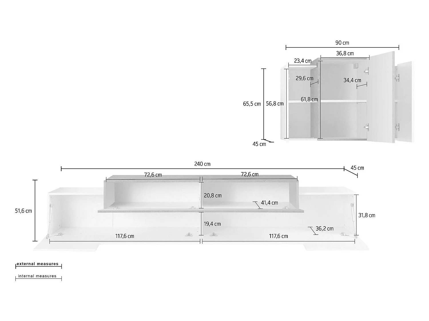 Parete attrezzata soggiorno design moderno pensile bianco antracite Corona Moby Report