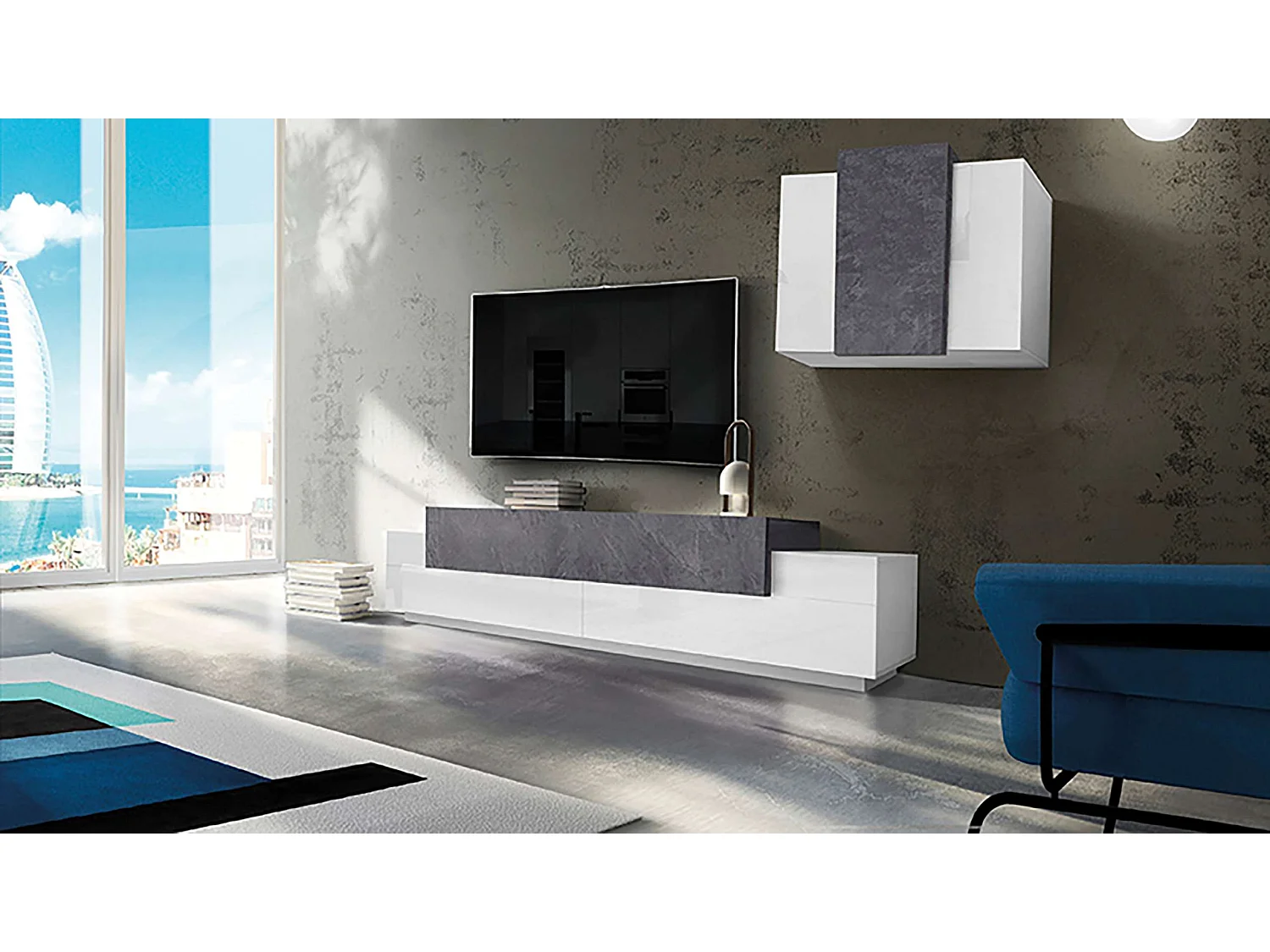 Mueble para salón de diseño moderno blanco antracita Corona Moby Report
