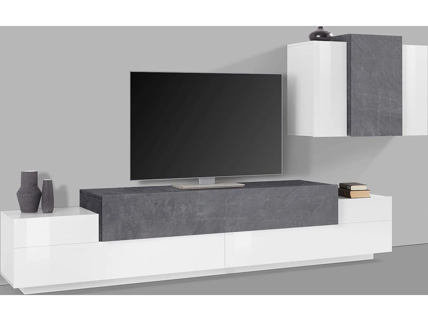 Mueble para salón de diseño moderno blanco antracita Corona Moby Report