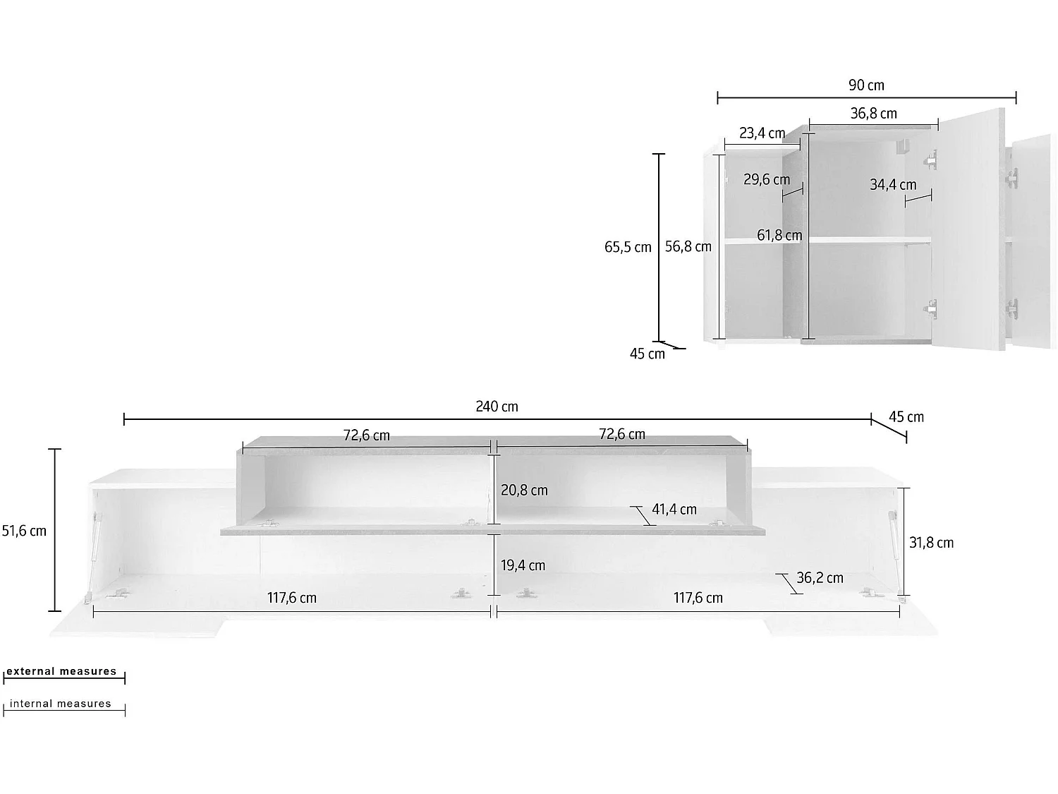 Mueble para salón de diseño moderno blanco antracita Corona Moby Report