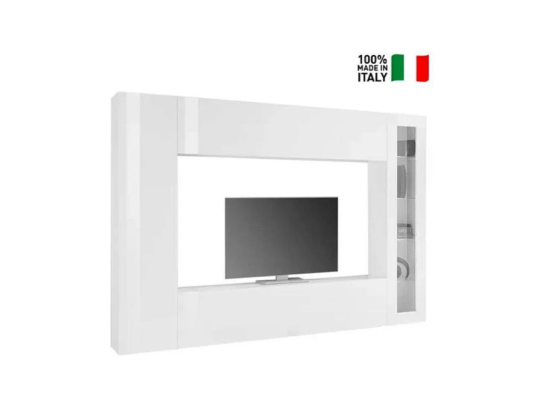 Parete attrezzata bianco lucido porta TV colonna vetrina pensile Joy Ledge