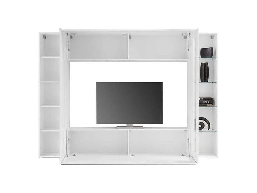 Parete attrezzata bianco lucido porta TV colonna vetrina pensile Joy Ledge