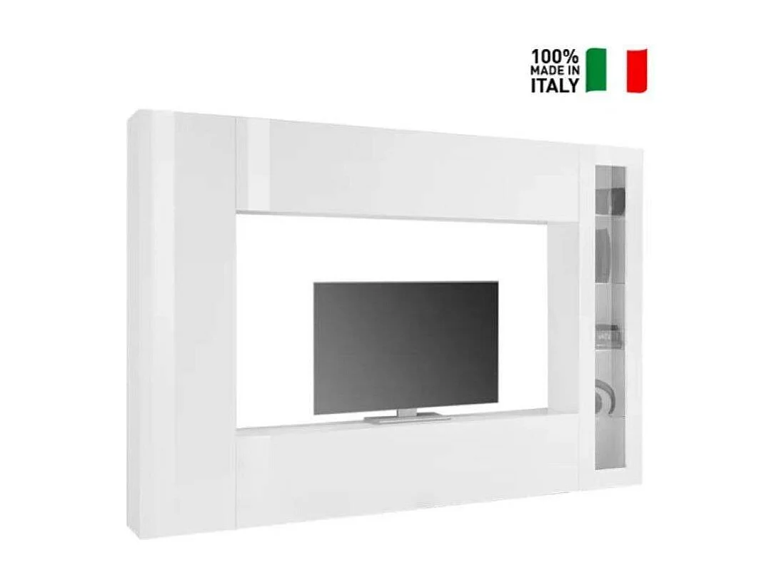 Parete attrezzata bianco lucido porta TV colonna vetrina pensile Joy Ledge
