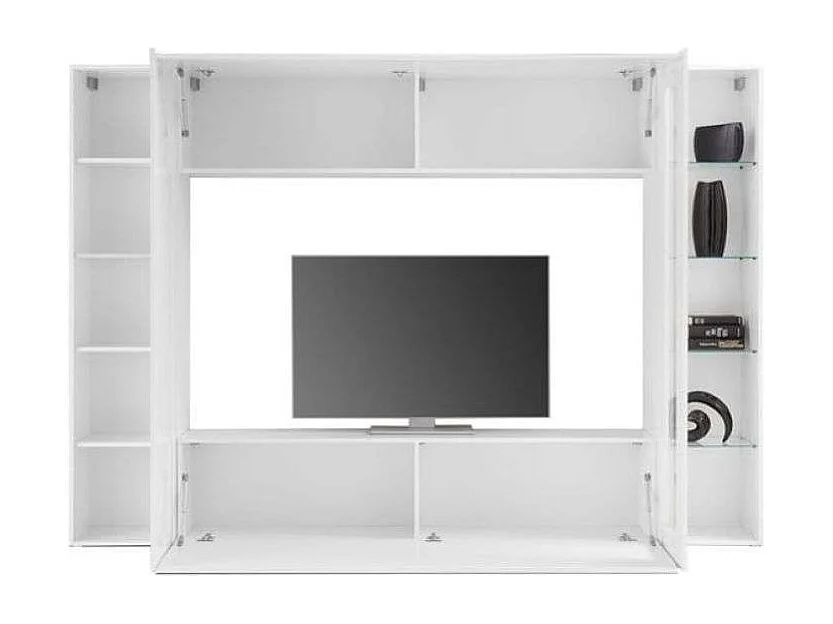 Parete attrezzata bianco lucido porta TV colonna vetrina pensile Joy Ledge