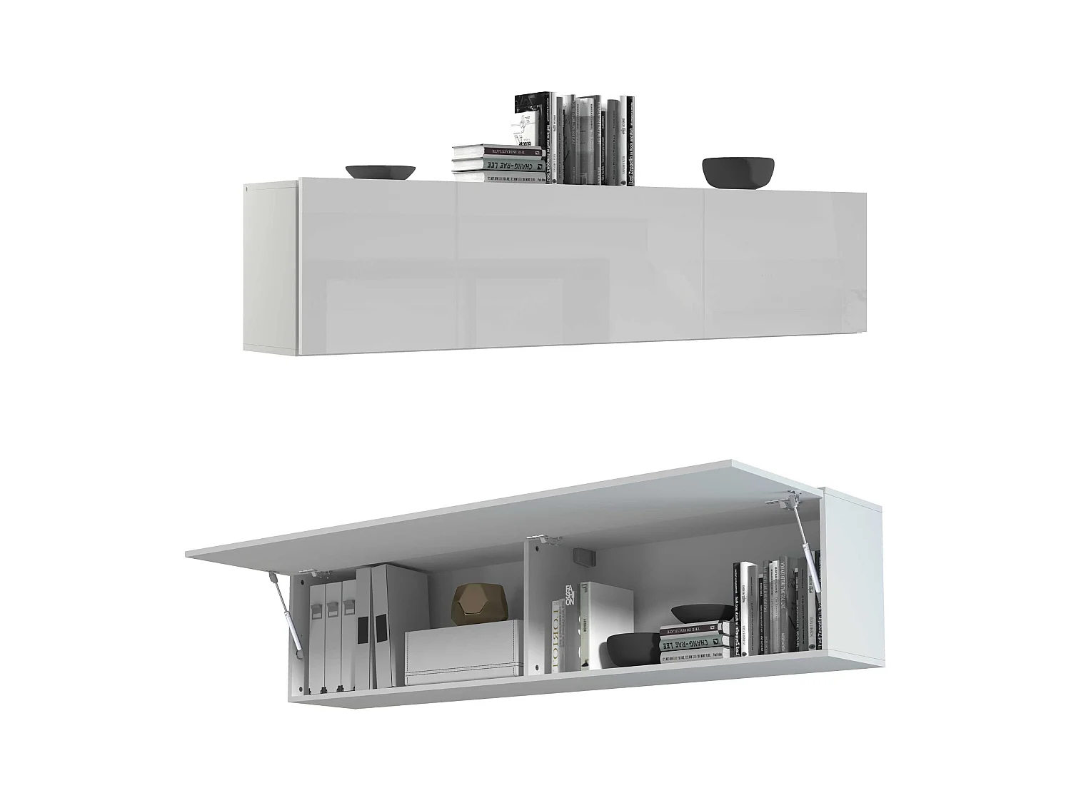 Placard suspendu 180 cm meuble salon blanc brillant 2 compartiments Joy Up