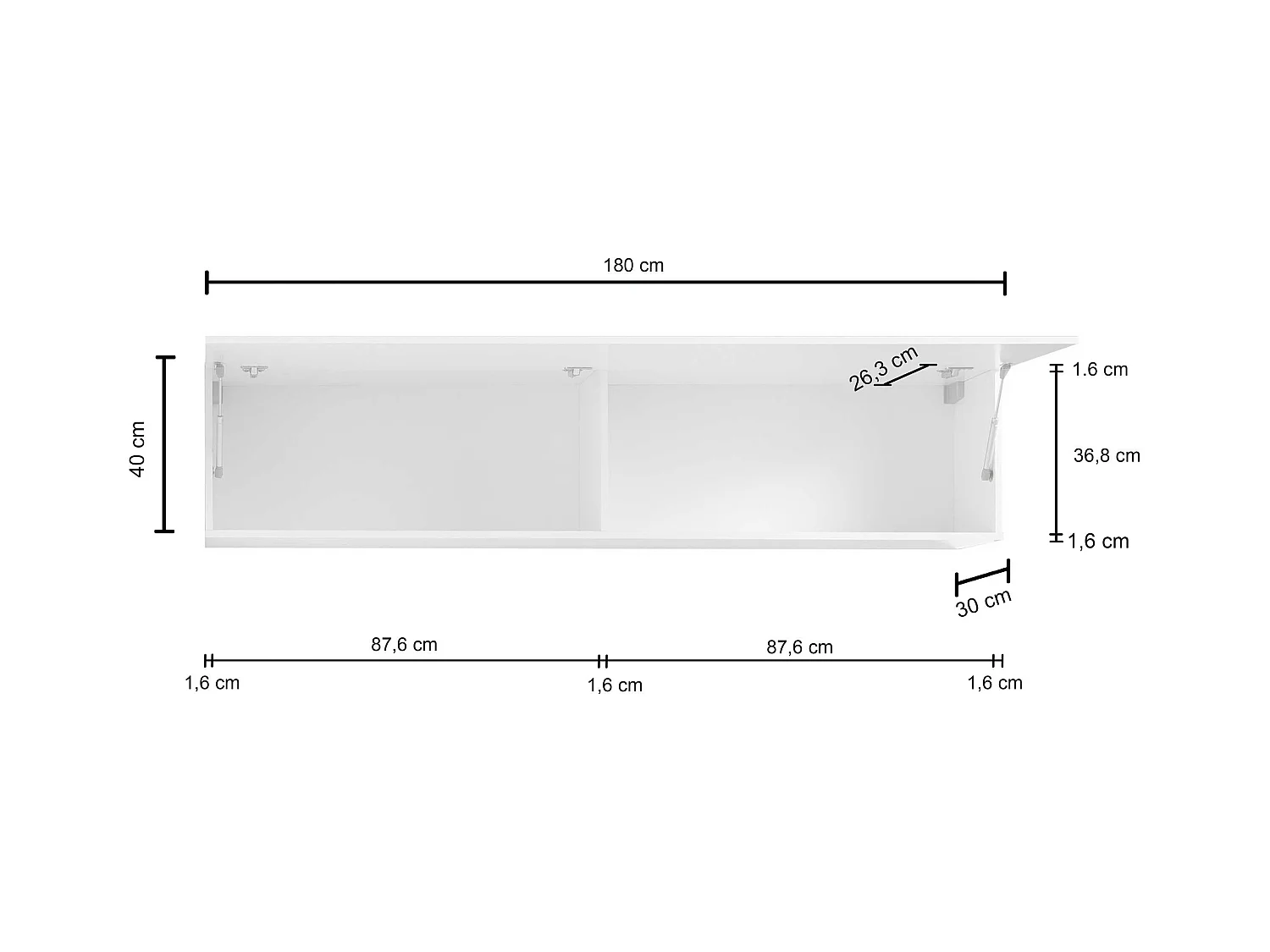 Placard suspendu 180 cm meuble salon blanc brillant 2 compartiments Joy Up