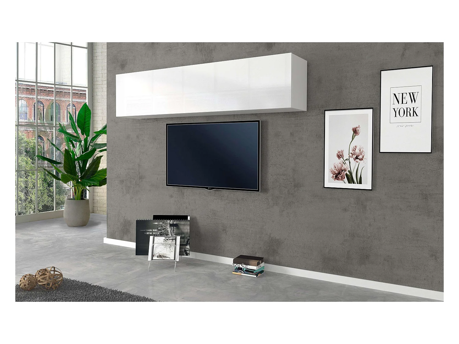 Pensile da muro Maruska con 1 anta a ribalta bianco lucido 180x30x40 cm