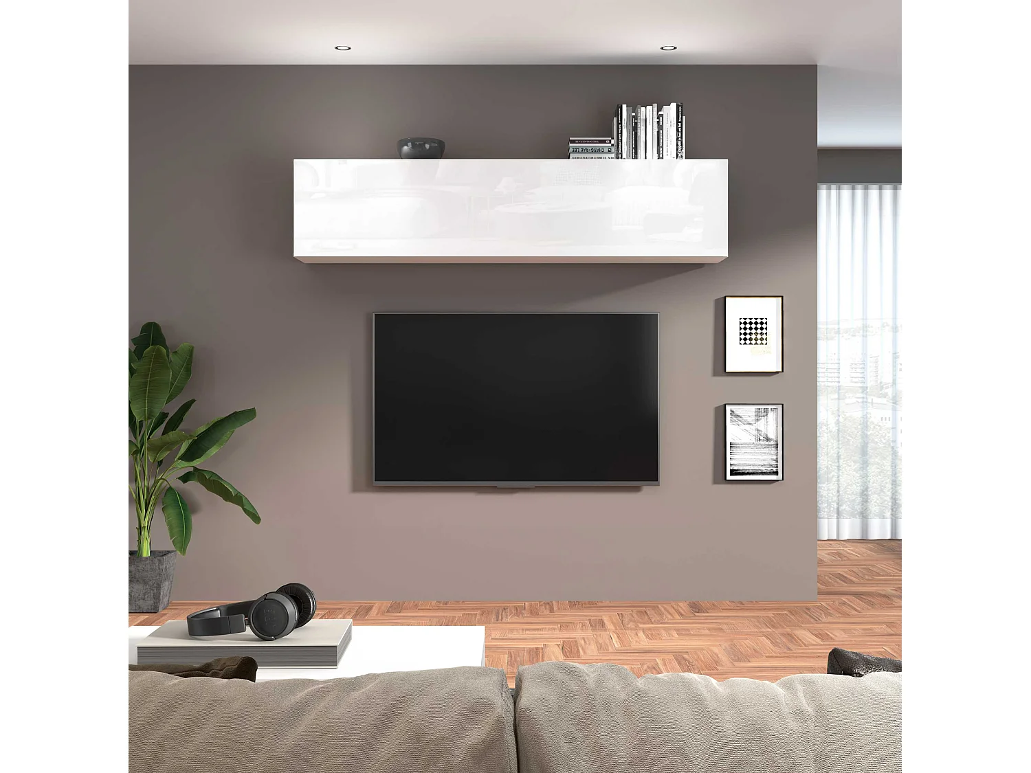 Pensile da muro Maruska con 1 anta a ribalta bianco lucido 180x30x40 cm