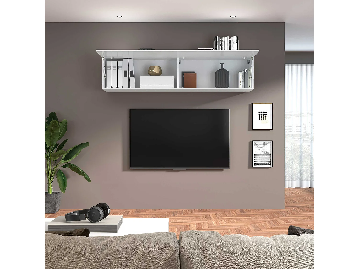 Pensile da muro Maruska con 1 anta a ribalta bianco lucido 180x30x40 cm