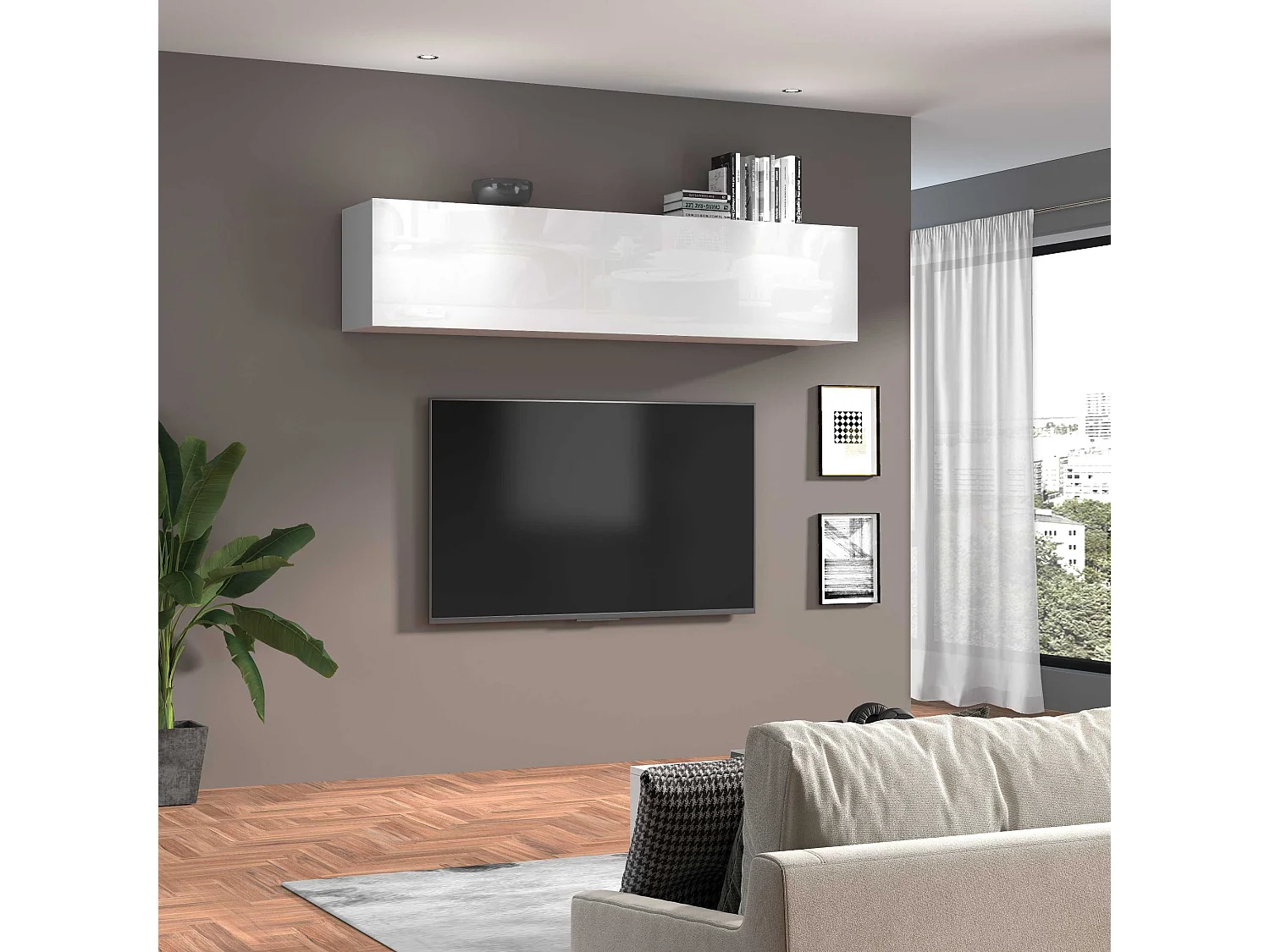 Pensile da muro Maruska con 1 anta a ribalta bianco lucido 180x30x40 cm