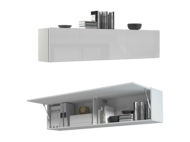 Mueble suspendido 180 cm salón blanco brillante puerta vasista 2 compartimentos Joy Up