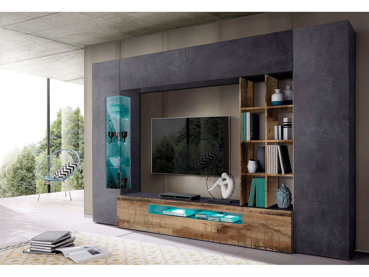 Ensemble de salon équipé meuble TV en bois ardoise colonne Egypte Oban