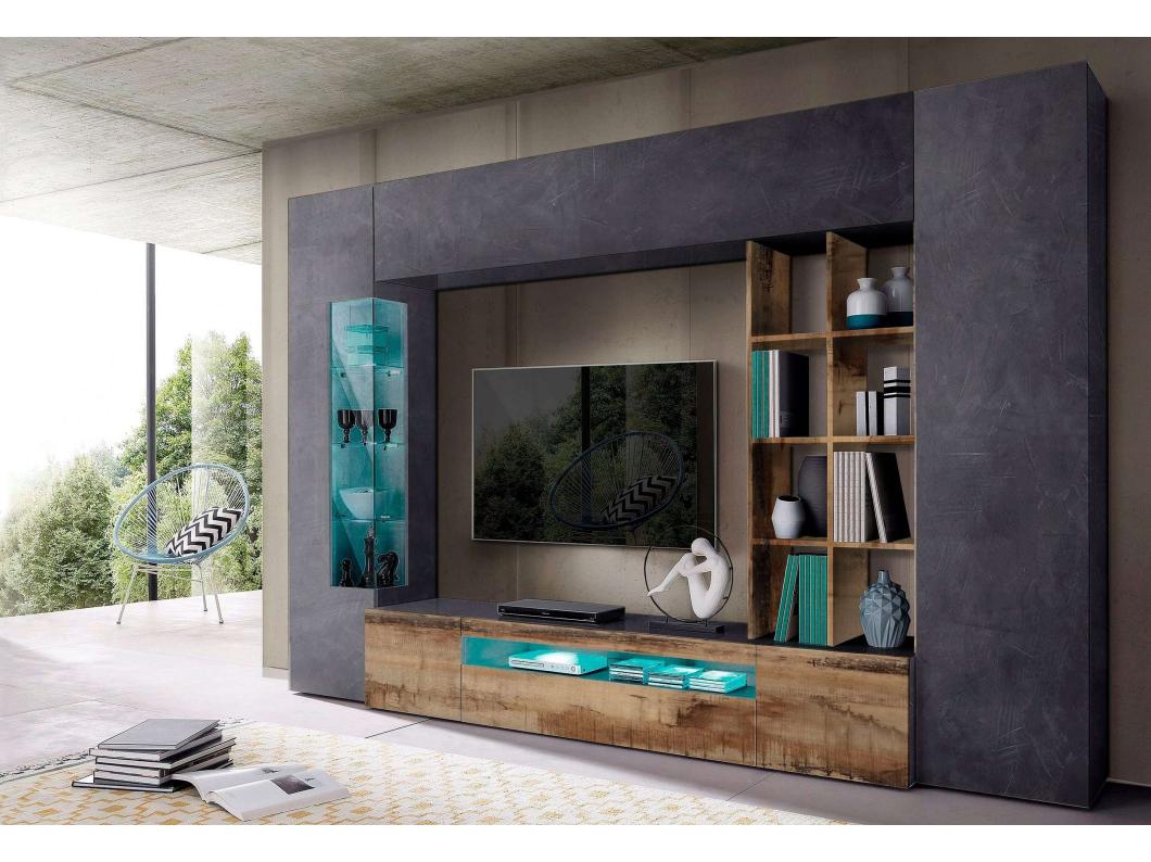 Parete attrezzata ardesia legno porta TV vetrina pensile colonna Egypt Oban