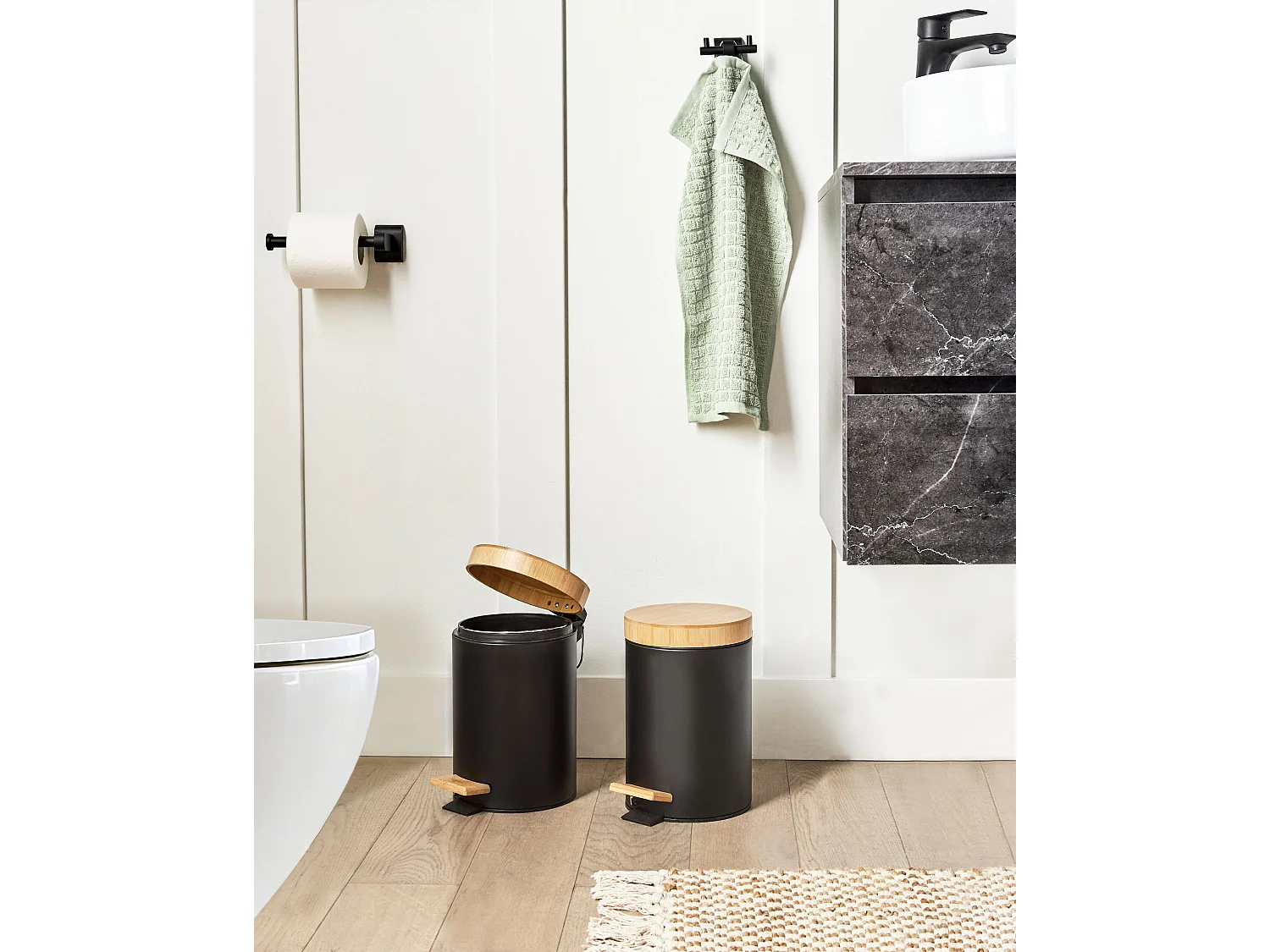 Lot de 2 poubelles à pédale 3 L ECOSMART Métal Noir